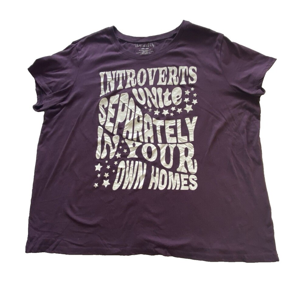 Wound Up Womens XXL Purple Introverts Unite Graphic Short Sleeve T Shirt Top